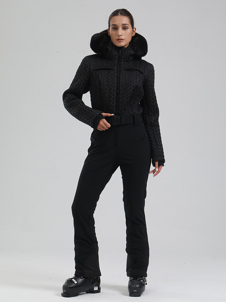 Traje de esquí acampanado con ribete de piel sintética Gsou Snow Mountain Chic para mujer