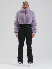 Damen-Skioverall „Mountain Chic“ aus hochflorigem Fleece, isoliert, modischer Winteroverall