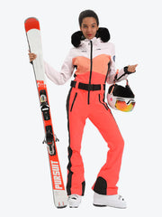 Gsou Snow Women's Faux Fur One Piece Ski Suit