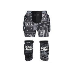 Conjunto de pantalones cortos y rodilleras de protección para esquí y snowboard Gsou Snow para adultos con flores negras