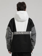 Anoraks de snowboard holgados, impermeables y con bolsillo tipo canguro en blanco y negro para hombre 