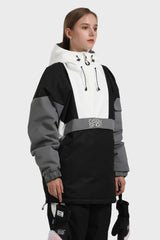 Women's White & Black Kangaroo Pocket Waterproof Baggy Snowboard Anoraks