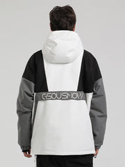 Anoraks de snowboard holgados, impermeables y con bolsillo tipo canguro en blanco y negro para hombre 