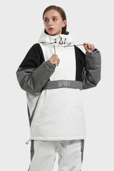 Women's Black & White Kangaroo Pocket Waterproof Baggy Snowboard Anoraks