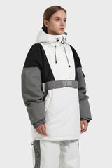 Women's Black & White Kangaroo Pocket Waterproof Baggy Snowboard Anoraks