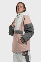 Women's Black & White Kangaroo Pocket Waterproof Baggy Snowboard Anoraks