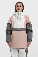 Women's White & Black Kangaroo Pocket Waterproof Baggy Snowboard Anoraks