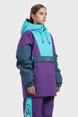 Women's White & Black Kangaroo Pocket Waterproof Baggy Snowboard Anoraks