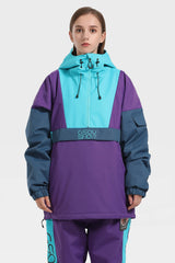 Women's White & Black Kangaroo Pocket Waterproof Baggy Snowboard Anoraks