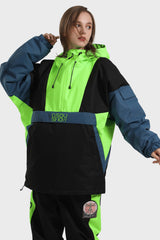 Women's Black & White Kangaroo Pocket Waterproof Baggy Snowboard Anoraks