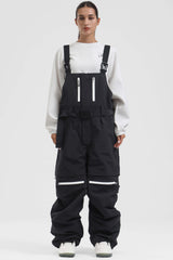 Women's Black Zip-Off Legs Multi-pocket Baggy Snow Bibs