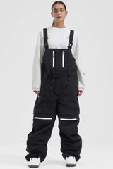 Women's Black Zip-Off Legs Multi-pocket Baggy Snow Bibs