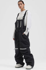 Women's Red Zip-Off Legs Multi-pocket Baggy Snow Bibs