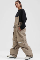 Women's Khaki Zip-Off Legs Multi-pocket Baggy Snow Bibs