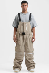 Men's Red Zip-Off Legs Multi-pocket Baggy Snow Bibs