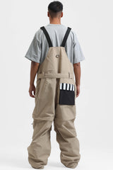 Men's Khaki Zip-Off Legs Multi-pocket Baggy Snow Bibs