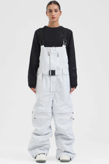 Women's Khaki Zip-Off Legs Multi-pocket Baggy Snow Bibs