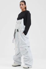 Women's Khaki Zip-Off Legs Multi-pocket Baggy Snow Bibs