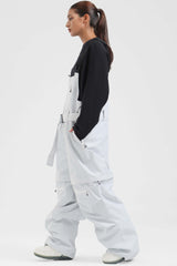 Women's Black Zip-Off Legs Multi-pocket Baggy Snow Bibs