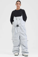 Women's Black Zip-Off Legs Multi-pocket Baggy Snow Bibs