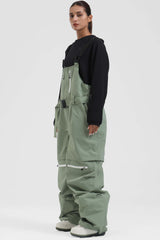 Women's Khaki Zip-Off Legs Multi-pocket Baggy Snow Bibs