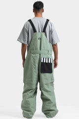 Men's Khaki Zip-Off Legs Multi-pocket Baggy Snow Bibs