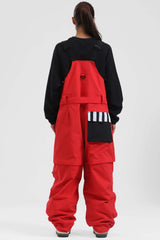 Women's Red Zip-Off Legs Multi-pocket Baggy Snow Bibs