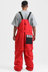 Men's Red Zip-Off Legs Multi-pocket Baggy Snow Bibs