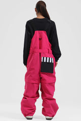 Women's Hot Pink Zip-Off Legs Multi-pocket Baggy Snow Bibs