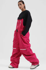 Women's Hot Pink Zip-Off Legs Multi-pocket Baggy Snow Bibs