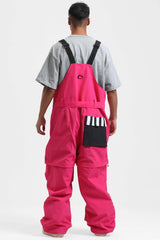 Men's Red Zip-Off Legs Multi-pocket Baggy Snow Bibs