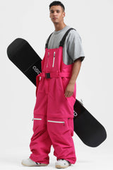 Men's Red Zip-Off Legs Multi-pocket Baggy Snow Bibs