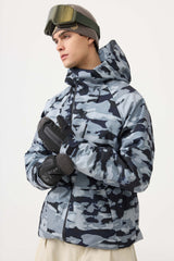 Men's White Face Vented Multi-pocket Fully Waterproof Snow Jacket