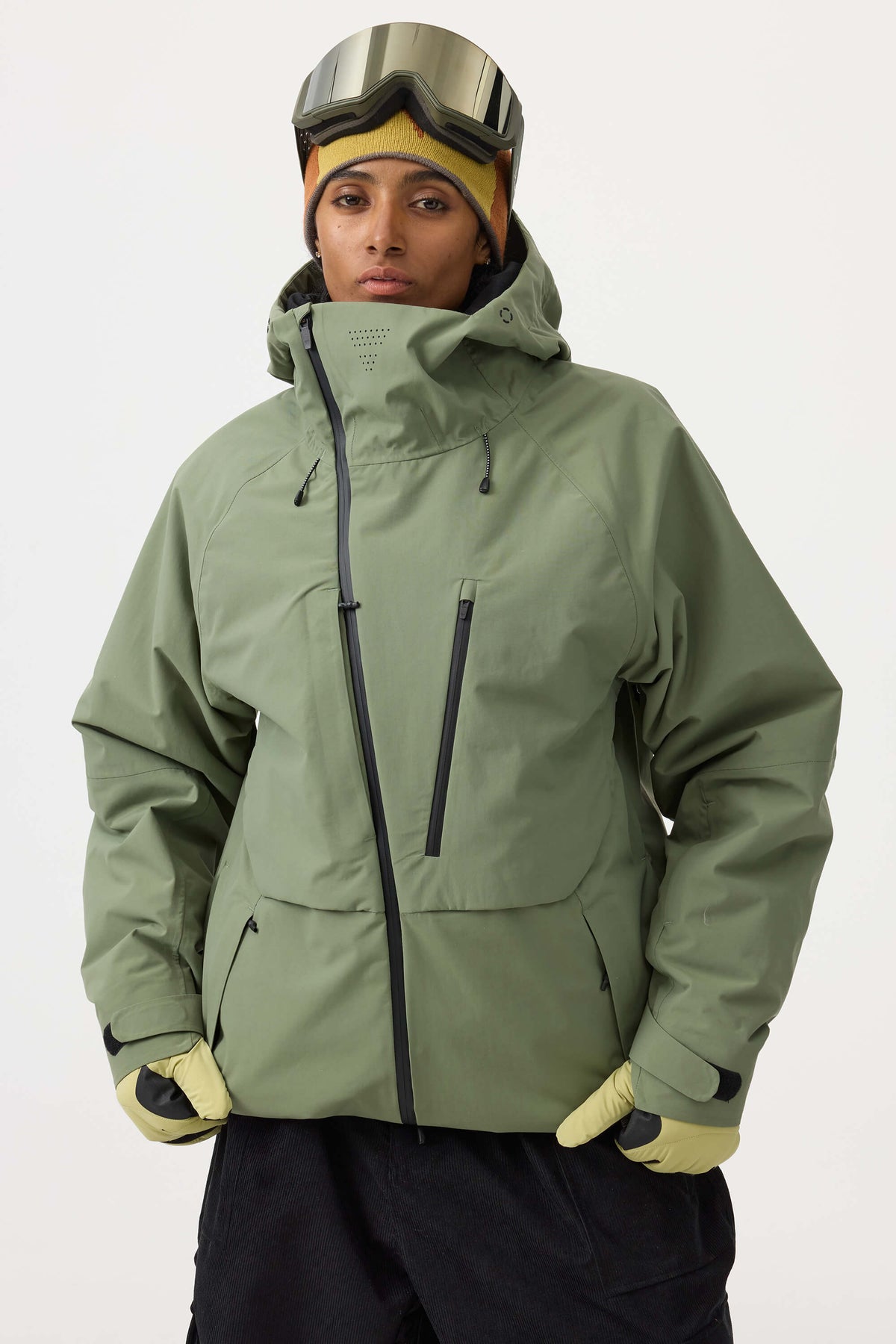 Chaqueta de nieve impermeable y con múltiples bolsillos y ventilación para mujer, de color verde militar