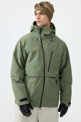 Men's White Face Vented Multi-pocket Fully Waterproof Snow Jacket