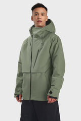 Men's Army Green Face Vented Multi-pocket Fully Waterproof Snow Jacket