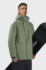 Men's Army Green Face Vented Multi-pocket Fully Waterproof Snow Jacket