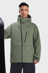 Men's Army Green Face Vented Multi-pocket Fully Waterproof Snow Jacket