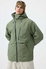 Men's White Face Vented Multi-pocket Fully Waterproof Snow Jacket