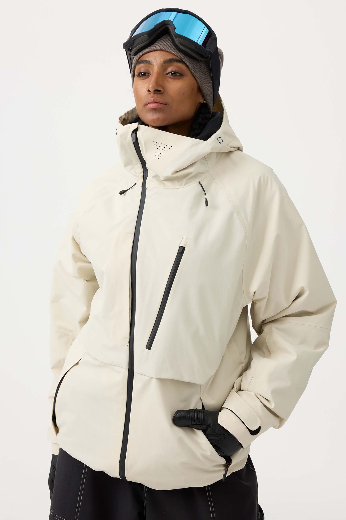 Women's Off White Face Vented Multi-pocket Fully Waterproof Snow Jacket