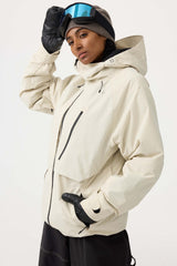 Women's Off White Face Vented Multi-pocket Fully Waterproof Snow Jacket