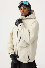 Women's Off White Face Vented Multi-pocket Fully Waterproof Snow Jacket