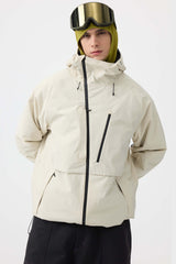 Men's White Face Vented Multi-pocket Fully Waterproof Snow Jacket