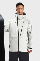 Men's Light Grey Face Vented Multi-pocket Fully Waterproof Snow Jacket