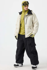 Men's White Face Vented Multi-pocket Fully Waterproof Snow Jacket