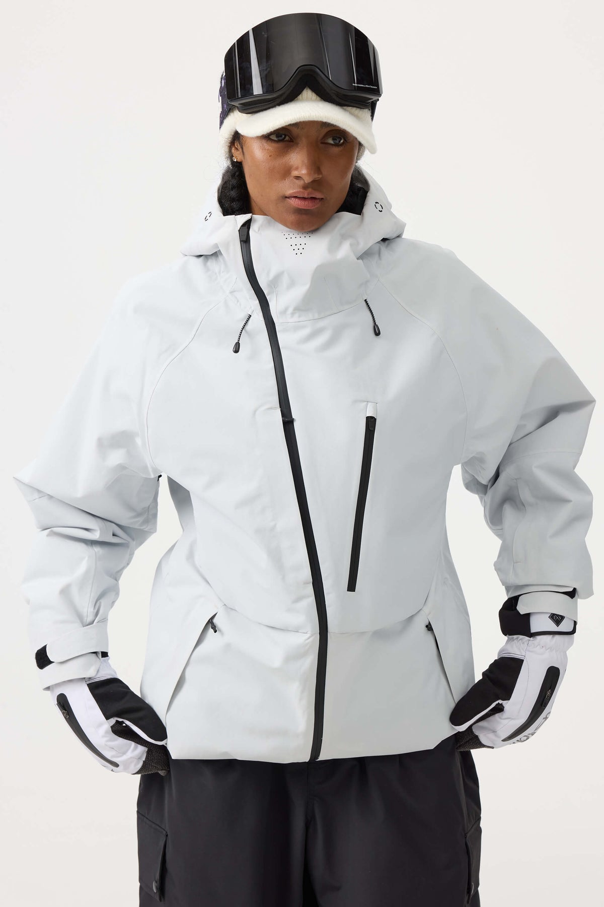 Chaqueta de nieve impermeable y con múltiples bolsillos y ventilación para mujer en color blanco