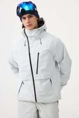 Men's White Face Vented Multi-pocket Fully Waterproof Snow Jacket