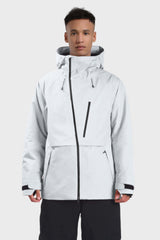 Men's Light Grey Face Vented Multi-pocket Fully Waterproof Snow Jacket