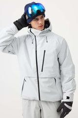 Men's White Face Vented Multi-pocket Fully Waterproof Snow Jacket