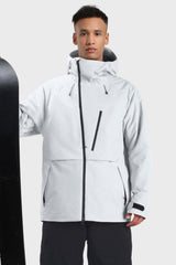 Men's Light Grey Face Vented Multi-pocket Fully Waterproof Snow Jacket